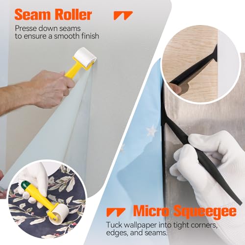 Image of WRAPXPERT Wallpaper Smoothing Tools, Wallpaper Tools for Peel and Stick, Tool Kits for Adhesive Contact Paper, Backsplash Tile, Window Film Installation, with Smoothing Brush, Wall Paper Paste Kit