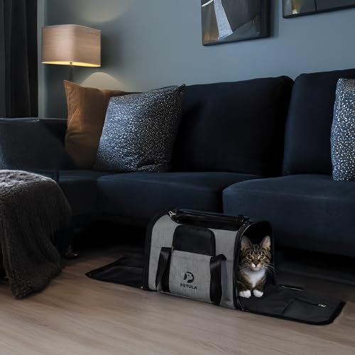 Petula Katzentasche & Hundetasche – Faltbare Transporttasche für Katzen & kleine Hunde bis 13 kg – Formstabil, mit Innenmatte, Belüftung, Tiertransporttasche, Transportbox (Grau)