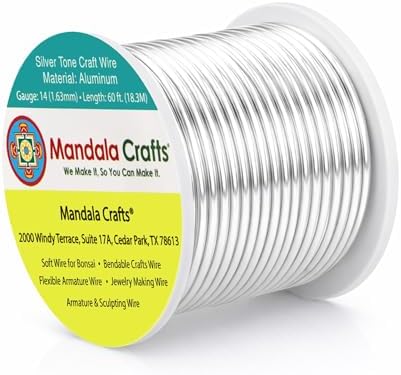 Mandala Crafts Anodized Aluminum Wire for Sculpting, Armature, Jewelry Making, Gem Metal Wrap, Garden, Colored and Soft, 1 Roll(14 Gauge, Silver)