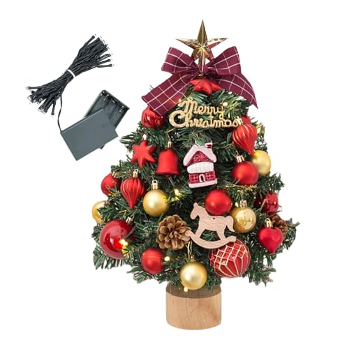 Árbol de Navidad pequeño con luces | Árbol de Navidad de Mesa de 17,71 Pulgadas con luces, Adornos de Casa, pino Artificial de Colección para Año Nuevo Interior y Exterior