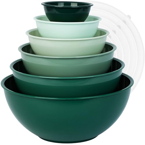 BoxedHome 12-teiliges Salatschüssel mit Deckel aus BPA-freiem Kunststoff, Grün - Stapelbare Rührschüssel Set, Wiederverwendbare, Spülmaschinenfest, Ideal für Camping, Picknicks, Backen und Kochen
