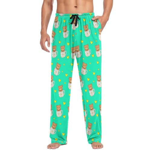 Men’s Cute Kawaii Bears Pajama Pants with Pockets, Comfortable Lounge Sleep Bottoms#2173