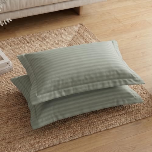 Image of Home Sizzler 210TC Satin Stripe Microfibre King Size Pillow Covers (18 X 27 Inches) - Sage Green, Set of 2