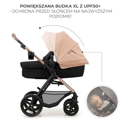 Kinderkraft MOOV2 Kinderwagen 4 in 1 Kinderwagenset bis 22 kg mit Kindersitz I-SIZE 40-75 cm, Buggy Funktion, Liegeposition verstellbar, Große ausziehbare Verdeck, Eva-Schaum-Räder, Beige