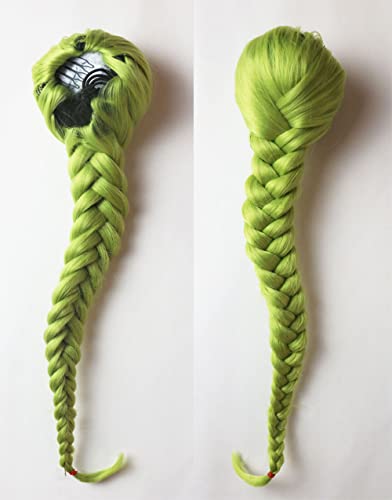 LeeWin Mix color 15 Inch Ponytail Fishtail Braid Extension Clip Synthetic Ponytail Hairpieces Drawstring Ponytail Braiding Hair Ponytail (Olive green)
