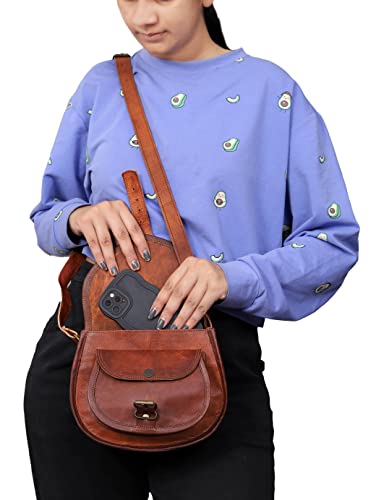 9" X 7" Women Vintage Style Genuine Brown Leather Crossbody Shoulder Bag Handmade Purse2