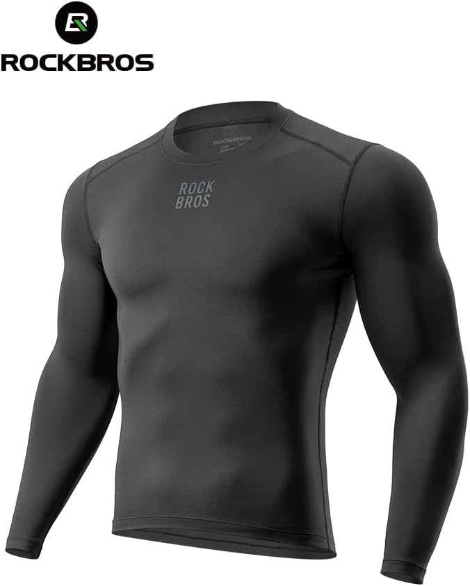 ROCKBROS Cycling Thermal Long Sleeve Shirts Men Wicking Compression Fleece Undershirt Base Layer for Ski Workout - Image 7