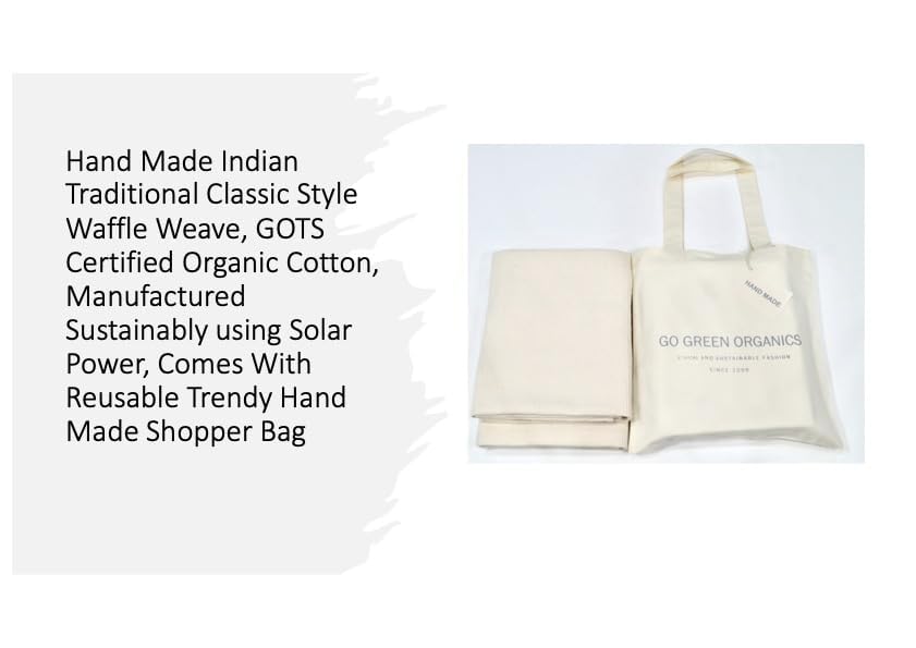 Image of Waffle Bath Towel Pair, 30.5x58 INCHES, Hand Made, 100% Organic Cotton, GOTS Certified, Natural UNDYED (NO Colour, NO SOFTENERS) Super ABSORBANT & Quick Dry, Environment Friendly