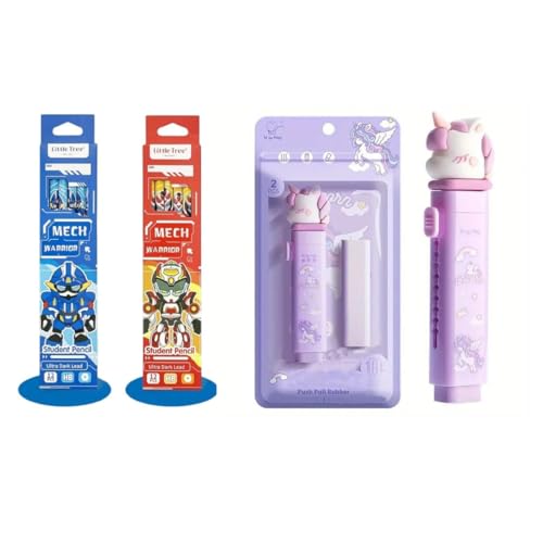 Image of 24 pcs Pencil and Pack of 2 Cutest Unicorn Eraser for Kids, Stationary Set, Rubber Eraser, Kawaii Erasers, Fancy Erasers for Birthday Return Gift (Pencil + Unicorn)