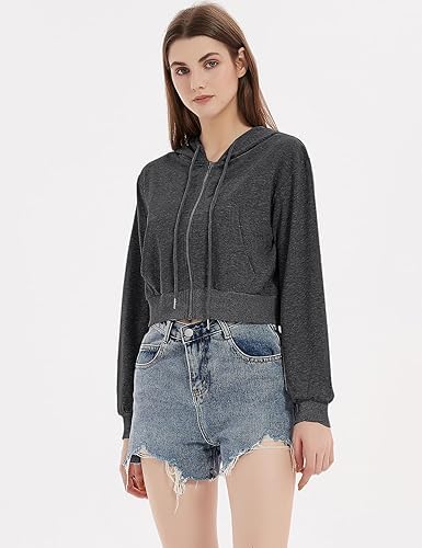 Image of Casual Wear Solid Crop Zipper Jacket Hooded Neck Full Sleeves with Kangaroo Pocket Hoodie for Women