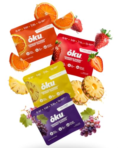 Image of ōku Functional Energy Chews, 60mg of Caffeine from Green Tea & Yerba Mate, Coconut Water for Hydration and 4 Grams of Fiber, Travel Size Gummy Packs, Variety Pack (8-Pack)