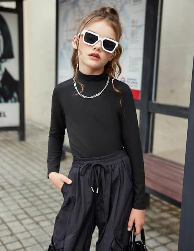 Arshiner Girls 2 Pack Mock Turtleneck Long Sleeve Shirts Slim Fit Casual Trendy Soft Base Layer Top Tee2