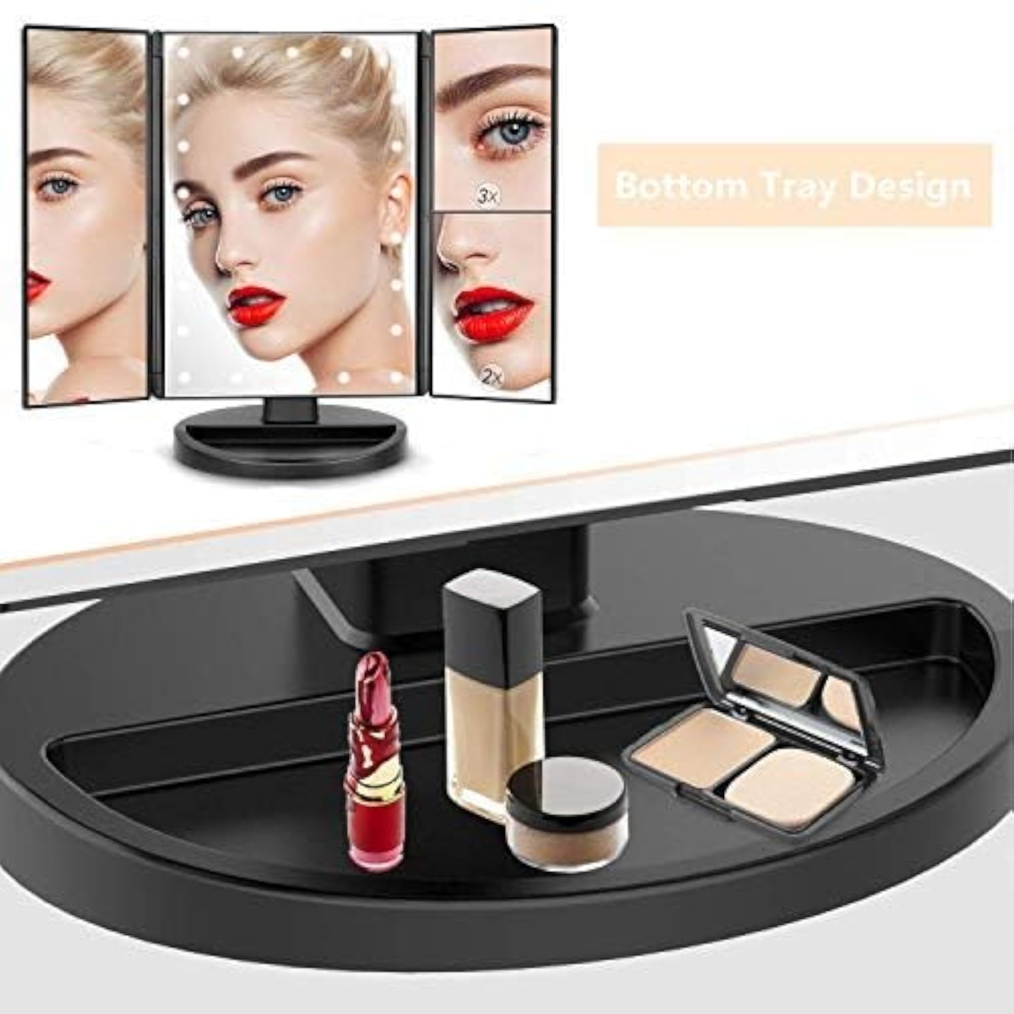 Tri-Fold Lighted Vanity Makeup Mirror