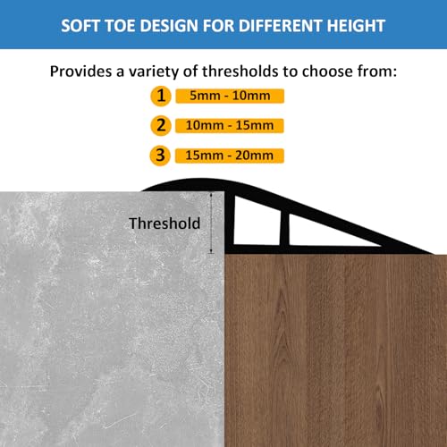 BOYIFEIJIE Übergangsleiste Höhenausgleich | 1M x 5cm PVC Übergangsprofil Selbstklebend | Türschwellen Leiste Höhenausgleich von 5–10mm | Übergangsleiste Boden für Laminat, Fliesen (Grau Holz)