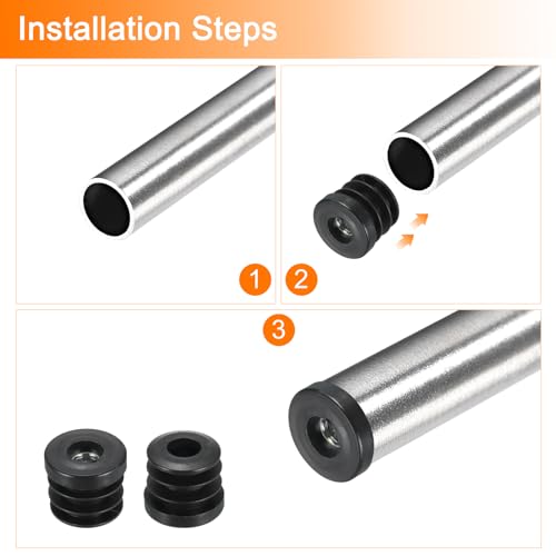 Image of uxcell 10Pcs Inserts for Round Tubes with M10 Thread, for 30mm /1.18 inch OD Round Tube, Round Black Plastic Plug Caster Insert Chair End Caps Furniture Leg Plug