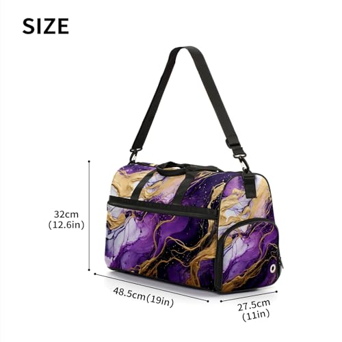 Gym Bag for Women Men, Yoga Bag with Shoe Pocket, Travel Duffel Tote Bag for Plane, Workout, Swimming, Weekend Overnight Bag Carry on Bag Hospital Holdalls, Marble Purple - 23