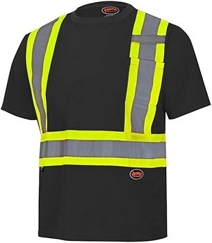 先锋高可视安全工作T恤 - 轻便吸湿透气反光衬衫 - 黑色