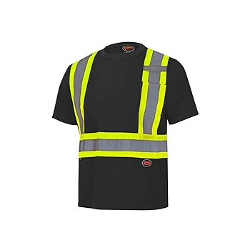 Pioneer Hi Vis Safety Shirt - Lightweight Reflective Work T-Shirt - Black