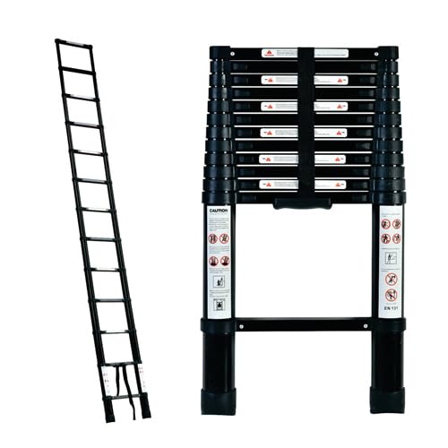 TRA Australia Black 3.8m Portable Telescopic Ladder with Carry Bag