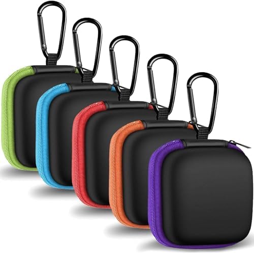 5 Pack Earbud Case Storage Bag with Carabiner for Headphones, Square