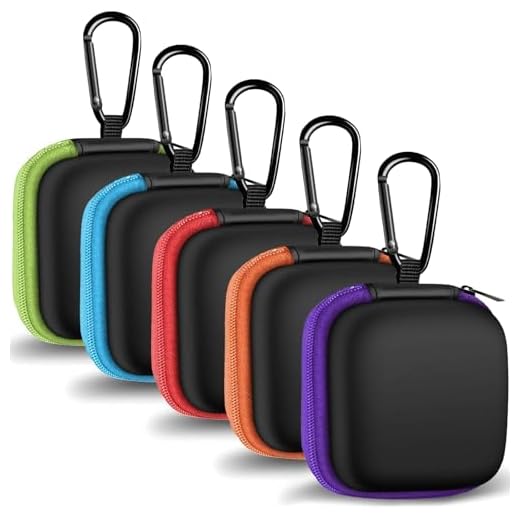 MOLOVA 5Pack Square Earbud Case Portable EVA Carrying Case Storage Bag Cell Phone Accessories Organizer with Carabiner for Earphone, Earbud, Earpieces, SD Memory Card, Camera Chips-5 Colors.