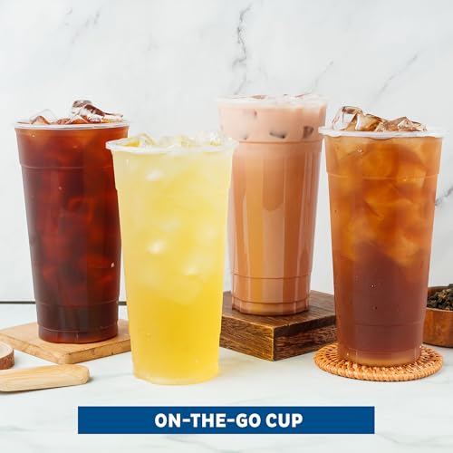 Image of Freshware Clear Plastic Cups [100 Pack - 24 oz] Disposable Cups for Iced Coffee, Smoothie, Milkshake, Cold Drinks