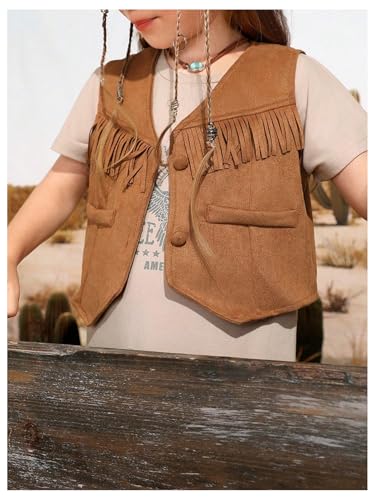 Verdusa Girl's Western Fringe Crop Vest 70s Hippie Boho Tassels Cowgirl Jacket4