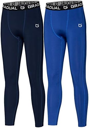 G Gradual Boys' Compression Pants Youth Thermal Base Layer Fleece Tights Sports Basketball Leggings for Boys (2 Pack: Navy Blue/Blue, Small)