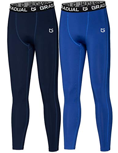 G Gradual Boys' Compression Pants Youth Thermal Base Layer Fleece Tights Sports Basketball Leggings For Boys (2 Pack: Navy Blue/Blue, Small) #TOP7