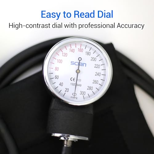 Scian Manual Blood Pressure Cuff with Stethoscope - Aneroid Sphygmomanometer with D-Ring Universal Cuff 22-42cm in Carrying Bag for Nurse Doctor Senior Adult (Black)