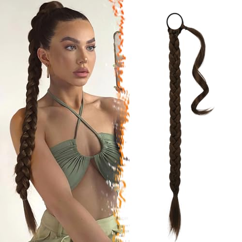 BARSDAR 26 Inch Long Braided Ponytail Extension with Hair Tie Straight Wrap Around Hair Extensions Pony Tail DIY Natural Soft Sy
