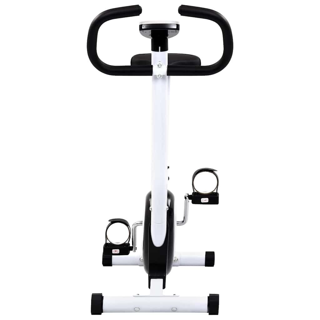 Czarny rower treningowy z konsolą LCD, stacjonarny rower fitness do domu, opór pasa, regulowane siodełko i antypoślizgowe pedały