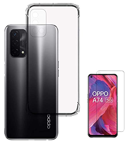 Image of Soft Flexible Silicone Back Cover Compatible with Oppo A74 5G / F19s, Transparent Case + Screen Guard