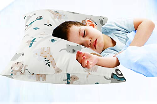 Tontukatu Toddler Pillowcase Set 2 Pack Super Soft Cotton Zipper Closure Travel Pillow Covers, Fits Pillow 14 X 19 13 X 18 12 X 16 Grey Elephant Tiger Fox #TOP2