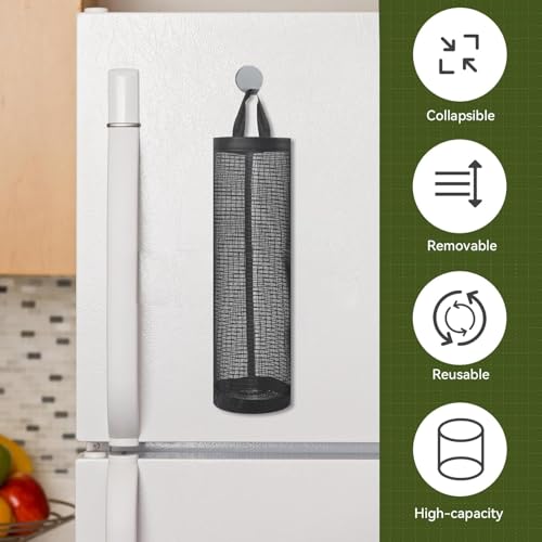 Image of BEYOND BASIC Polyester Grocery Bag Holder Plastic Dispenser Foldable Breathable Washable Hanging Mesh Garbage Bag Organizer for Kitchen Plastic Bag Storage (Multicolour) (Pack of 2)