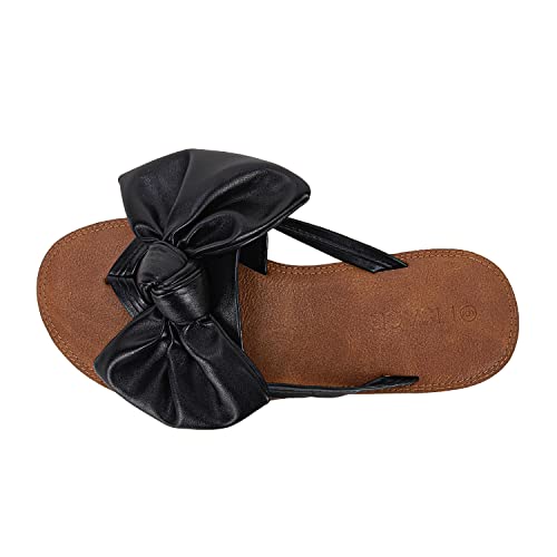 Image of FISACE Womens Bow Flat Sandals Flip Flops Slide Sandals Summer Beach Shoes