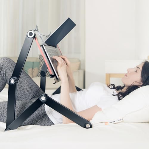 Image of Foldable Laying Down Desk - Adjustable Height, Flat on Back Use | Lying Down Laptop Stand for Bed, Sofa & Bedroom(Large,Black)