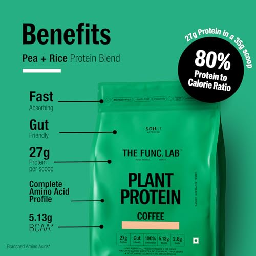 Image of The Func. Lab Plant Protein for Men and Women - Coffee Flavour | 500g | 27g Protein per Scoop | Pea and Rice Blend | Vegan, Sugar‑Free | 100% Clean Label, Gut Friendly, Vegetarian