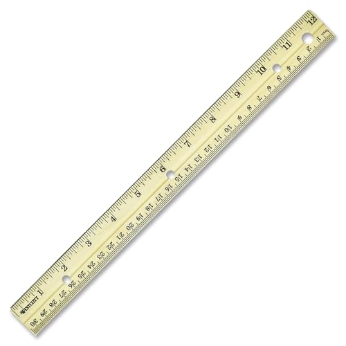 Westcott Hole Punched Wood Ruler English (in) and Metric (cm) with Metal Edge, 12 Inches, 10702