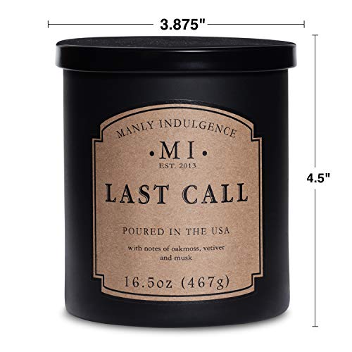 Manly Indulgence Last Call Jar Candle 16.5 Oz - Woodsy Vetiver, Oakmoss - Citrus & Spicy Hints - Eucalyptus - Up To 60 Hour Burn - Soy Blend Wax, Usa Poured #TOP6