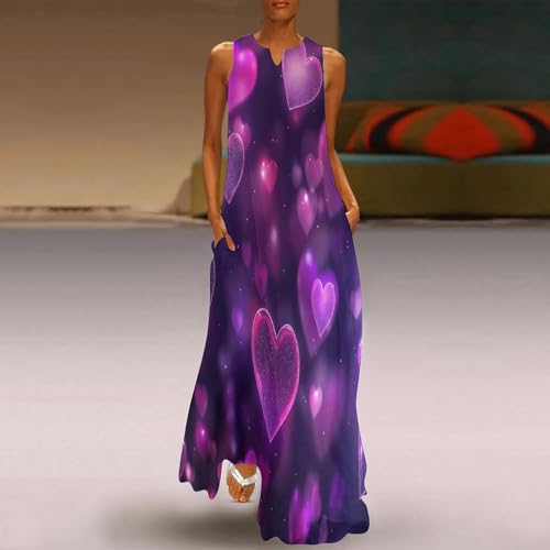 Robe d'été longue sans manches avec col V et poches intégrées