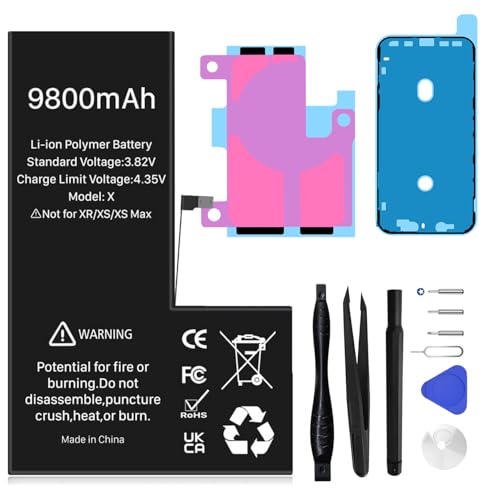9800mAh Akku für iPhone X Hohe Kapazität 0 Zyklus Ersatzakku für iPhone X A1865 A1901 A1902 mit Reparatur-Werkzeugsatz