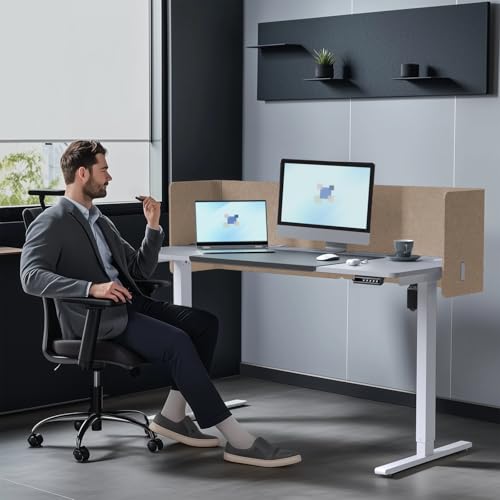 Image of Desk Privacy Panel,2PCS L-Shaped Clamp-On Office Desk Divider,2-in-1 Adjustable Acoustic Desktop Partition Or Under Desk Modesty Panel,for Office,Home,Felt(Dark Camel, 47.2 inch x 17.7 inch)