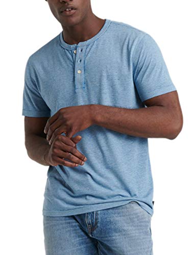 Lucky Brand Men's 7MDK001 Venice Burnout Short Sleeve Henley Shirt, Allure Blue (X-Large)