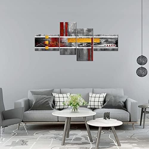 Large Abstract Wall Art,Grey Red and Yellow Canvas Print 4 Piece Wall Painting Contemporary Modern Artwork Picture for Living Room Bedroom Wall Decoration Home Décor 3 41tlIn RXTL. AC
