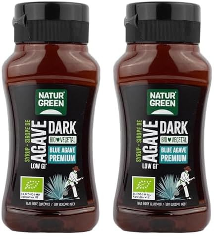 NaturGreen - Sirope de Agave Dark BIO, Sirope de Agave Premium, Ecológico, Bajo Índice Glucémico, Endulzante, 100% Vegano, Sin Gluten, Sin Lactosa - 258 ml/350g (Paquete de 2)