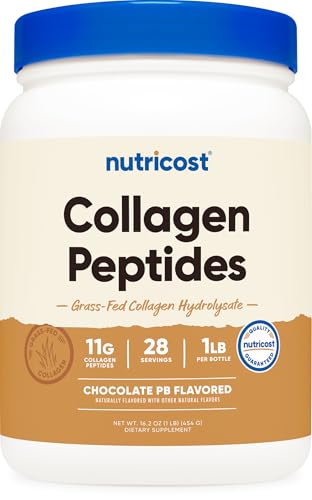 Nutricost Collagen Peptides Powder (Chocolate Peanut Butter Flavored) 1 LB - Grass-Fed Collagen Hydrolysate, Gluten-Free