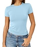 Abardsion Women's Casual Basic Slim Fit T Shirts Light Blue
