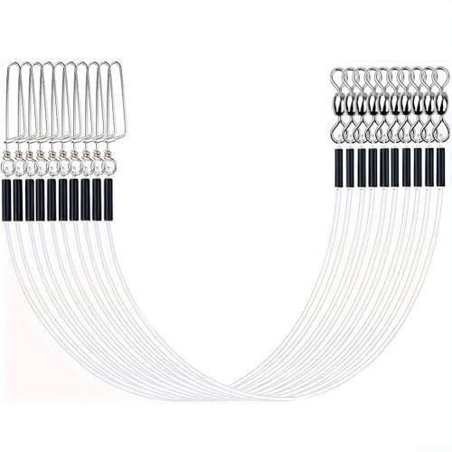 12Pcs Fluorocarbon Fishing Leader Line 20LB-80LB Multi-Length Set With Snap For Saltwater Freshwater Fish,Clear Invisible(24in-80lb)