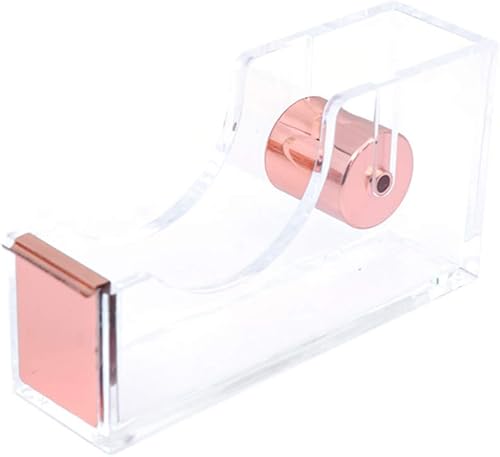 Dispensador de cinta adhesiva de oro rosa, cuerpo acrílico transparente, soporte de cinta de escritorio de 1 pulgada, núcleo de metal de oro rosa